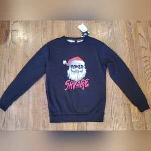 Savage Santa Nwt Womens Crewneck Christmas Sweater Medium Denim & Flower